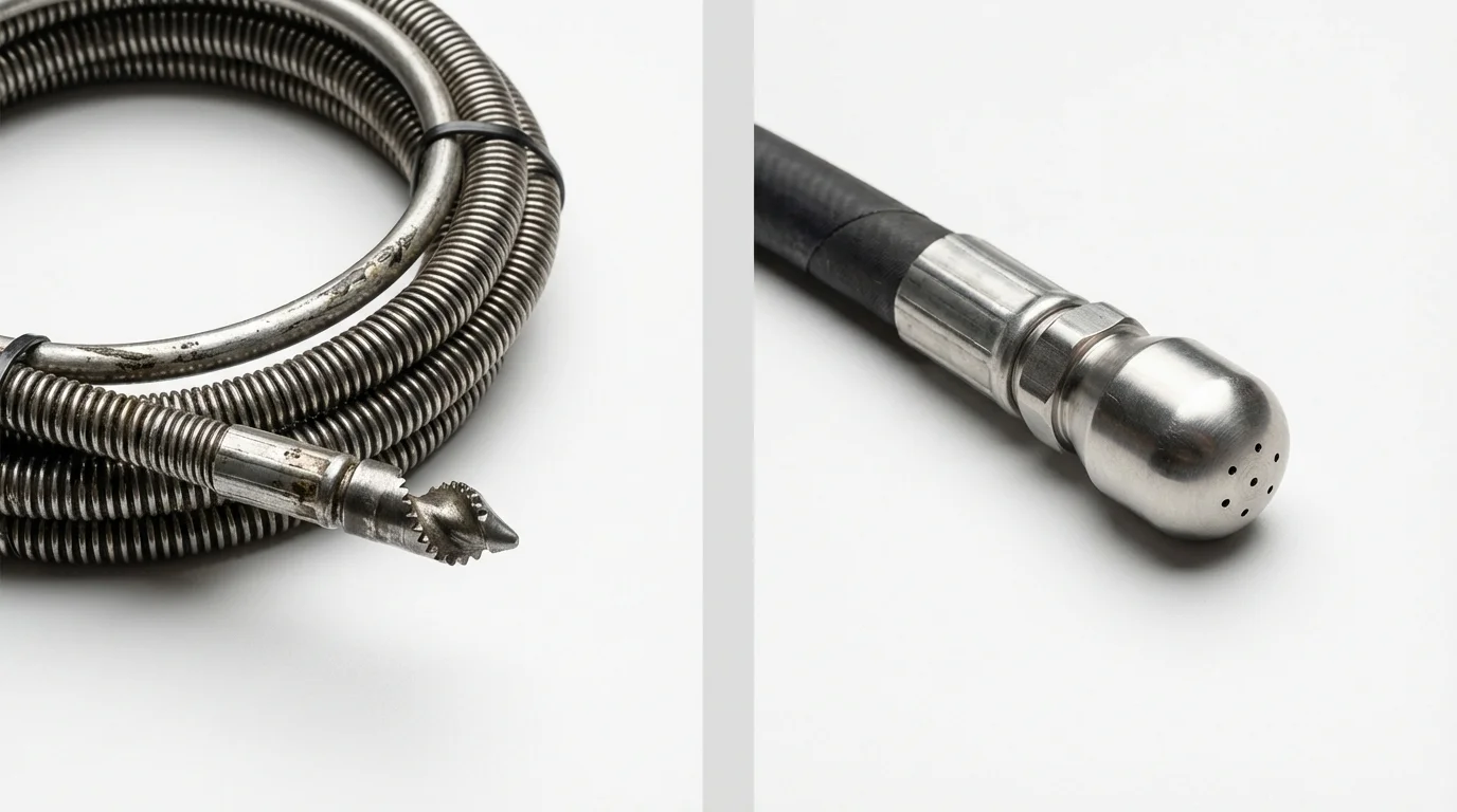 Drain snake cable and hydro jetting nozzle used for drain cleaning in Macy, NE