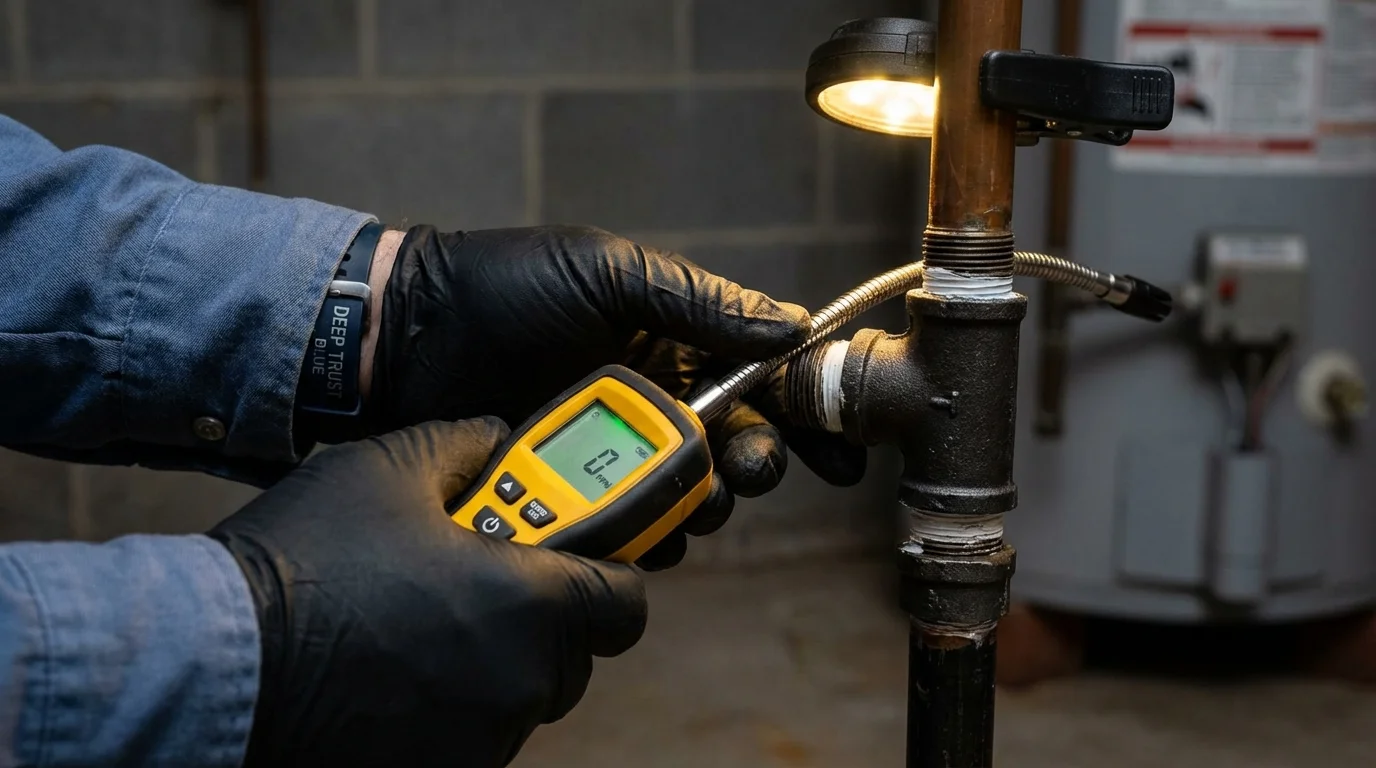 Gas leak detection with electronic sniffer by Johns Plumbing LLC in Macy