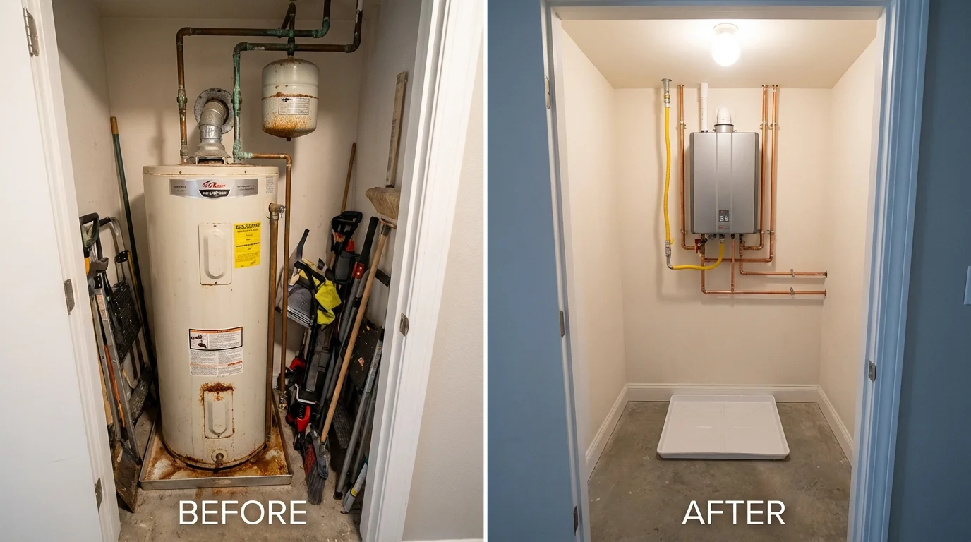 Tank water heater versus wall-mounted tankless unit comparison for Macy, NE homeowners