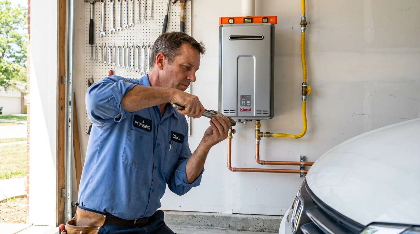 Tankless water heater installation by a Johns Plumbing LLC plumber in Macy